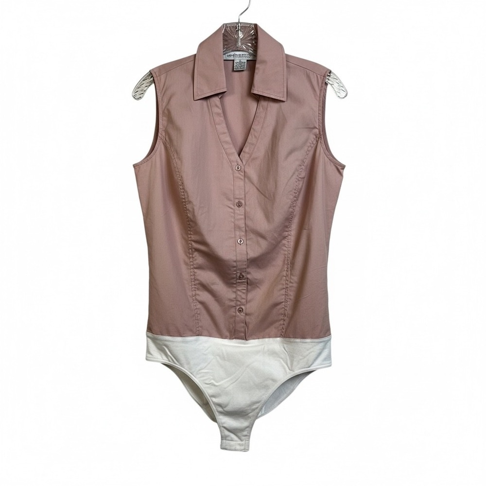 Monterey Bay Clothing Company Sleeveless Bodysuit Shirt Rose Pink White Size 6‎